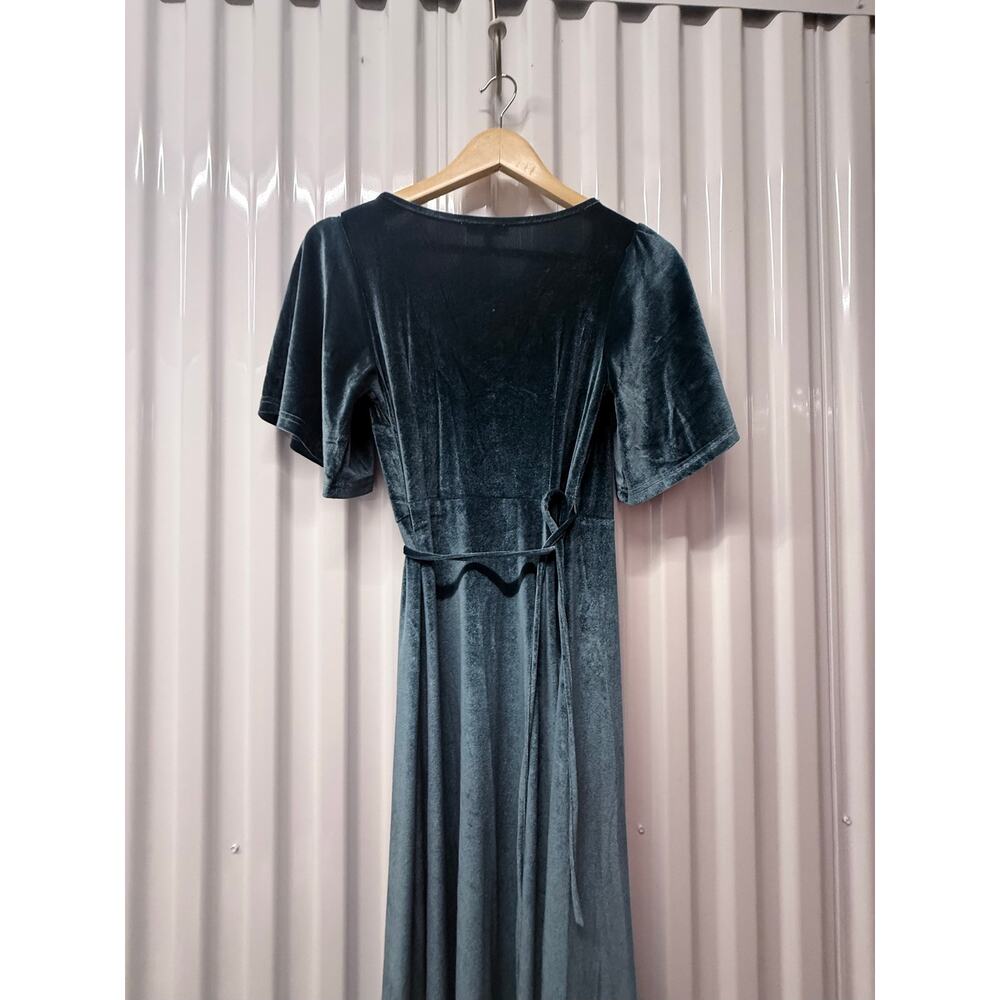 BALTIC BORN Katelyn blue green velvet short sleeve maxi wrap long dress - Picture 10 of 12